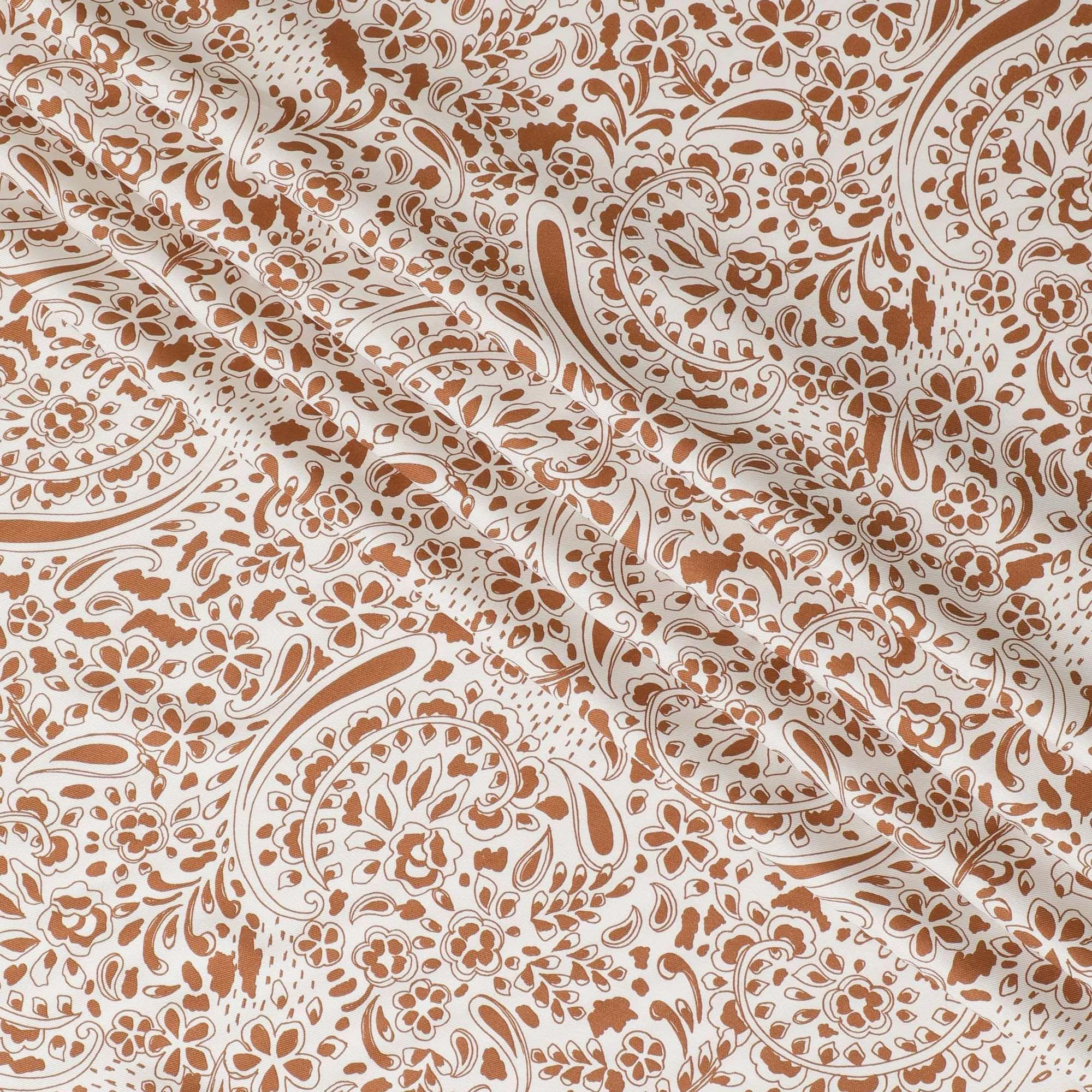 Off white viscose twill printed fabric with brown prints in floral design-D11171