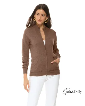 Oprah Daily - Women's Cashmere Zip Cardigan Brown