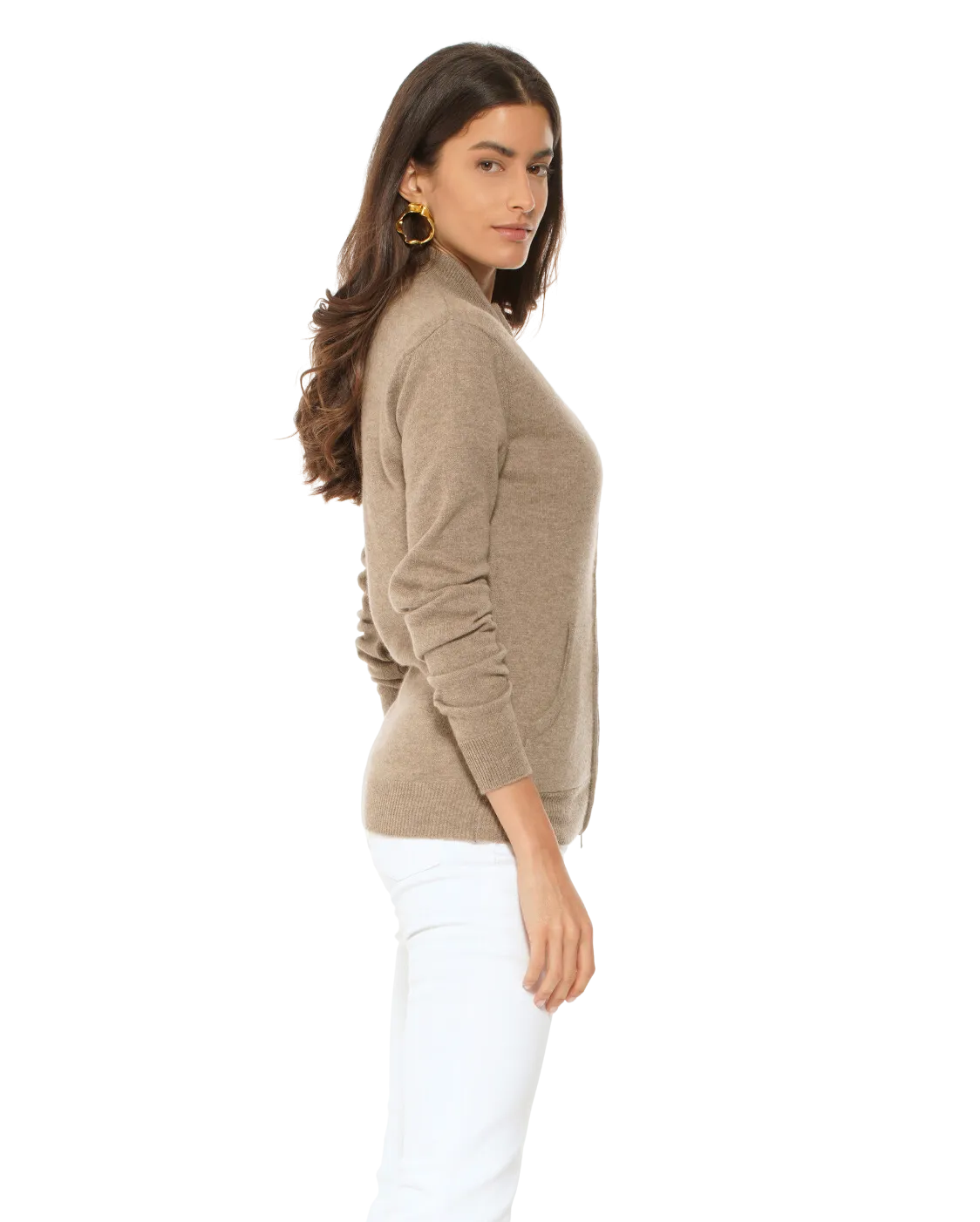 Oprah Daily - Women's Cashmere Zip Cardigan Brown