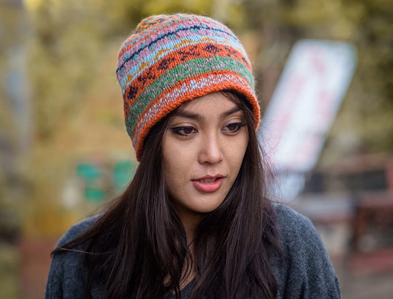 Orginal  Sherpa  Handknitted Orange  Beanies