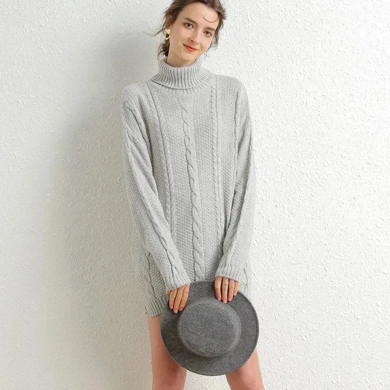 Oversize Knitted Mini turtleneck sweater dress Tunic sweater