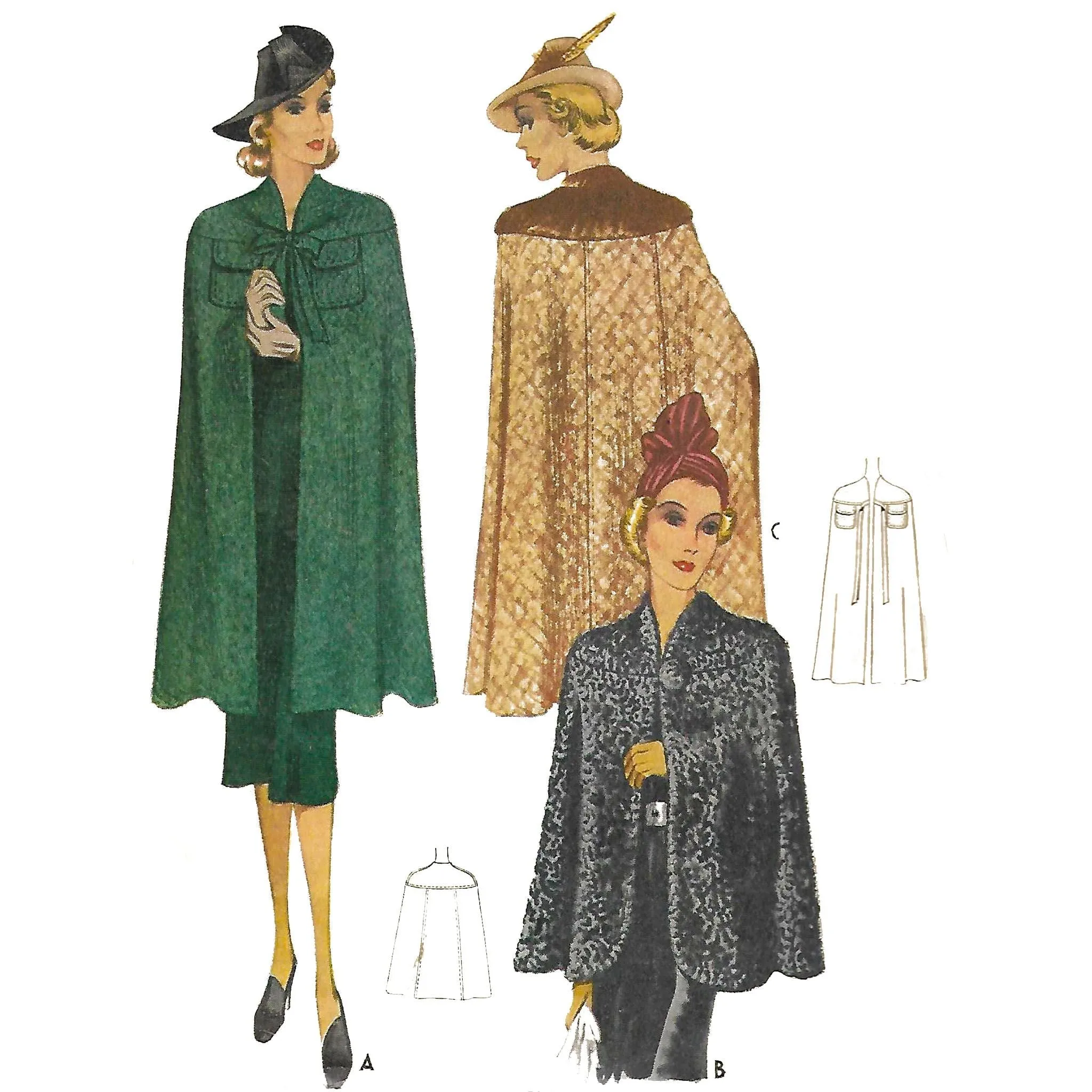 PDF - Vintage 1930s Pattern – Cape Coat - 3 Styles -  Bust 34” (86.4cm) - Instantly  Print at Home