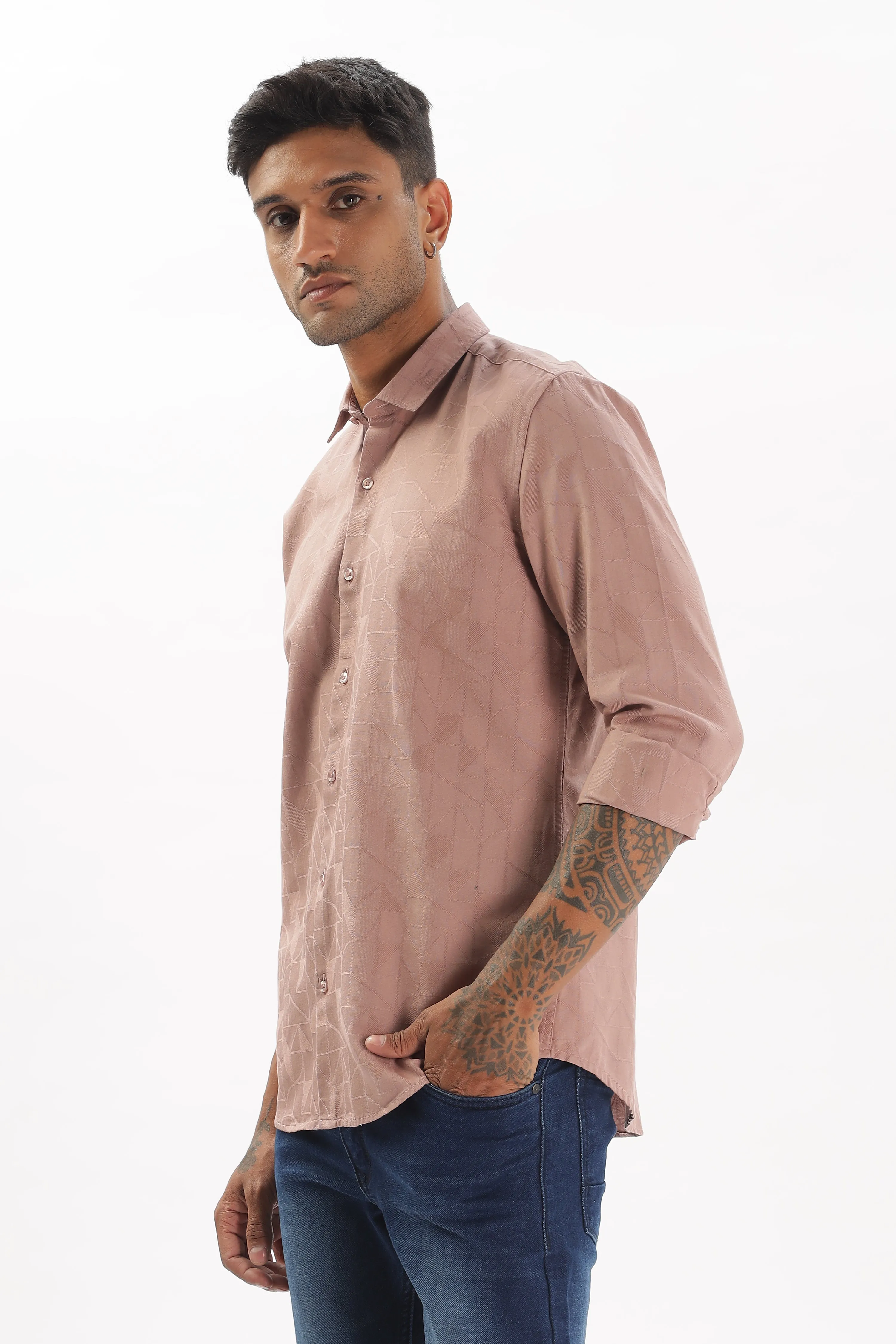 Peach Textured Party Wear Shirt