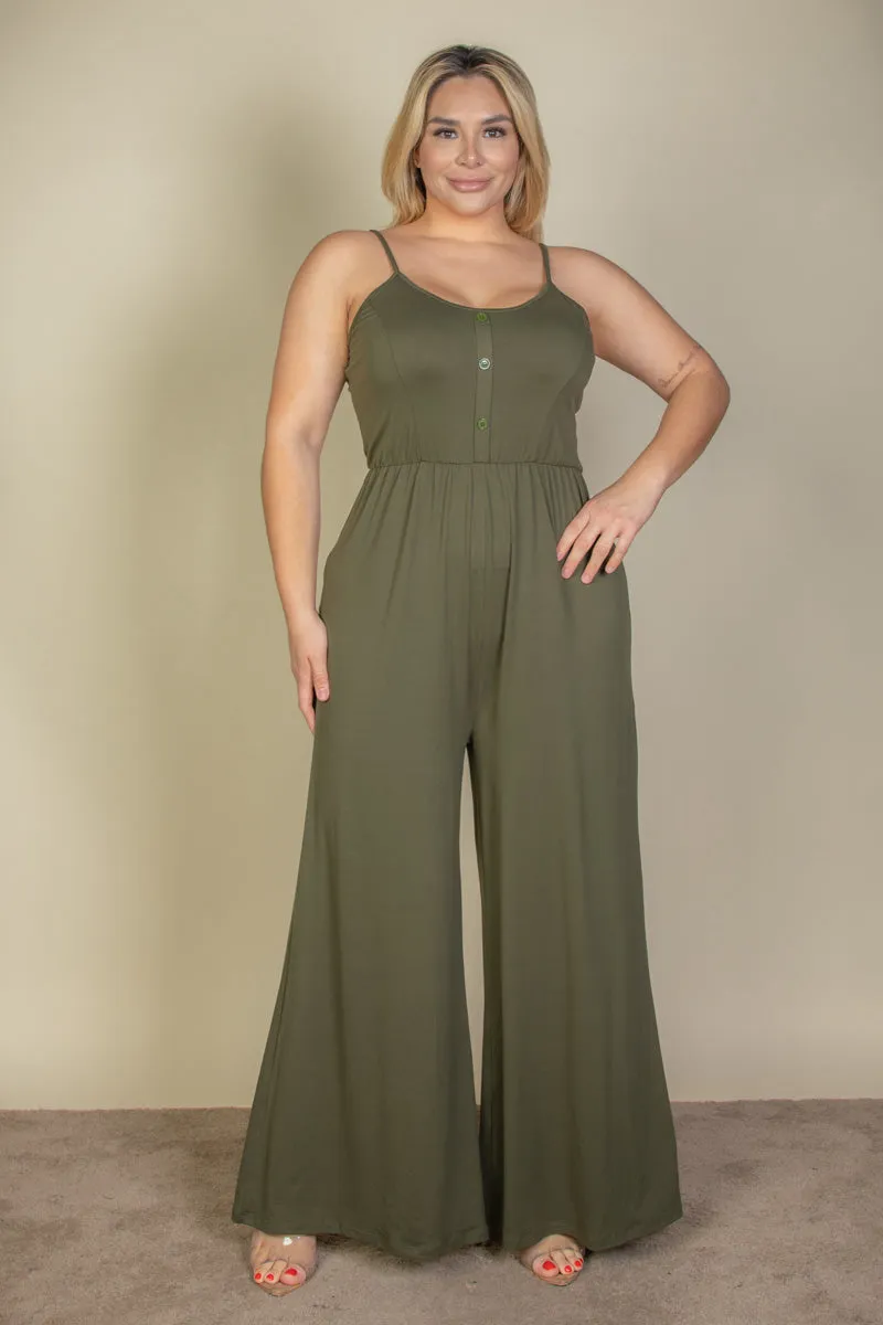 Plus Size Button Front Wide Leg Jumpsuit