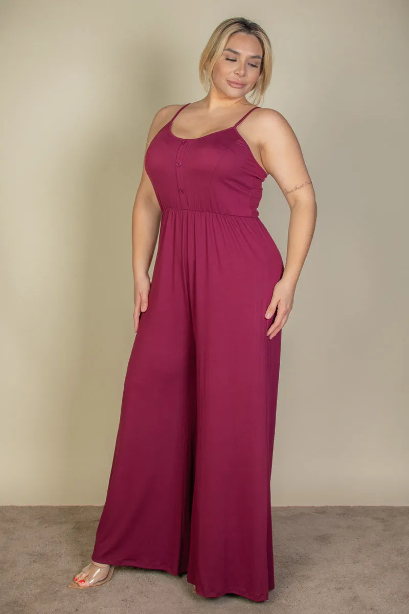 Plus Size Button Front Wide Leg Jumpsuit