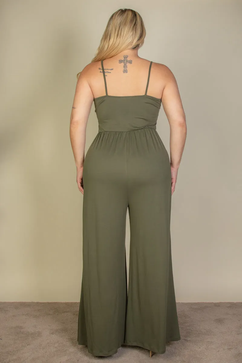 Plus Size Button Front Wide Leg Jumpsuit