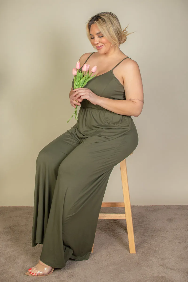 Plus Size Button Front Wide Leg Jumpsuit