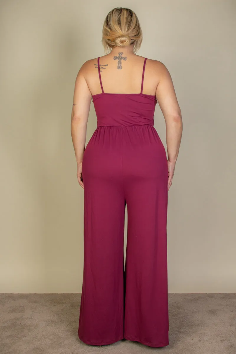 Plus Size Button Front Wide Leg Jumpsuit