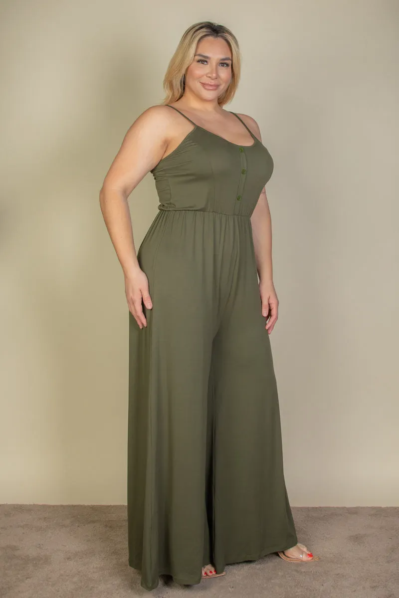 Plus Size Button Front Wide Leg Jumpsuit