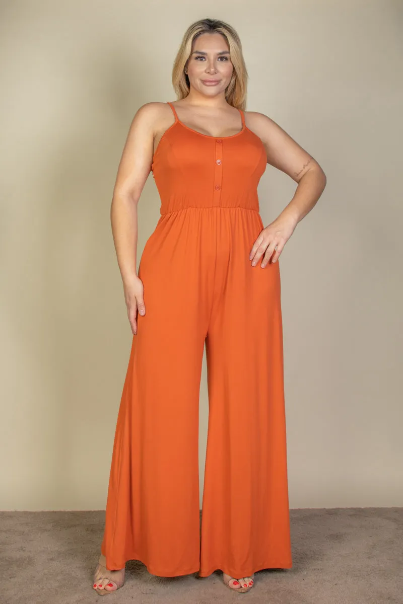 Plus Size Button Front Wide Leg Jumpsuit