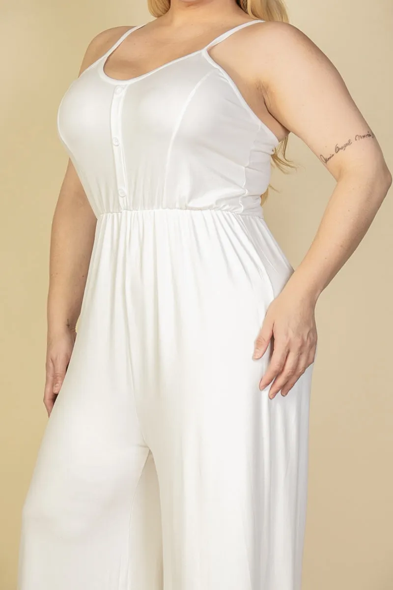 Plus Size Button Front Wide Leg Jumpsuit