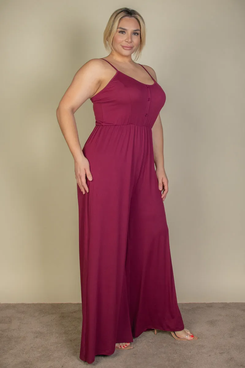 Plus Size Button Front Wide Leg Jumpsuit