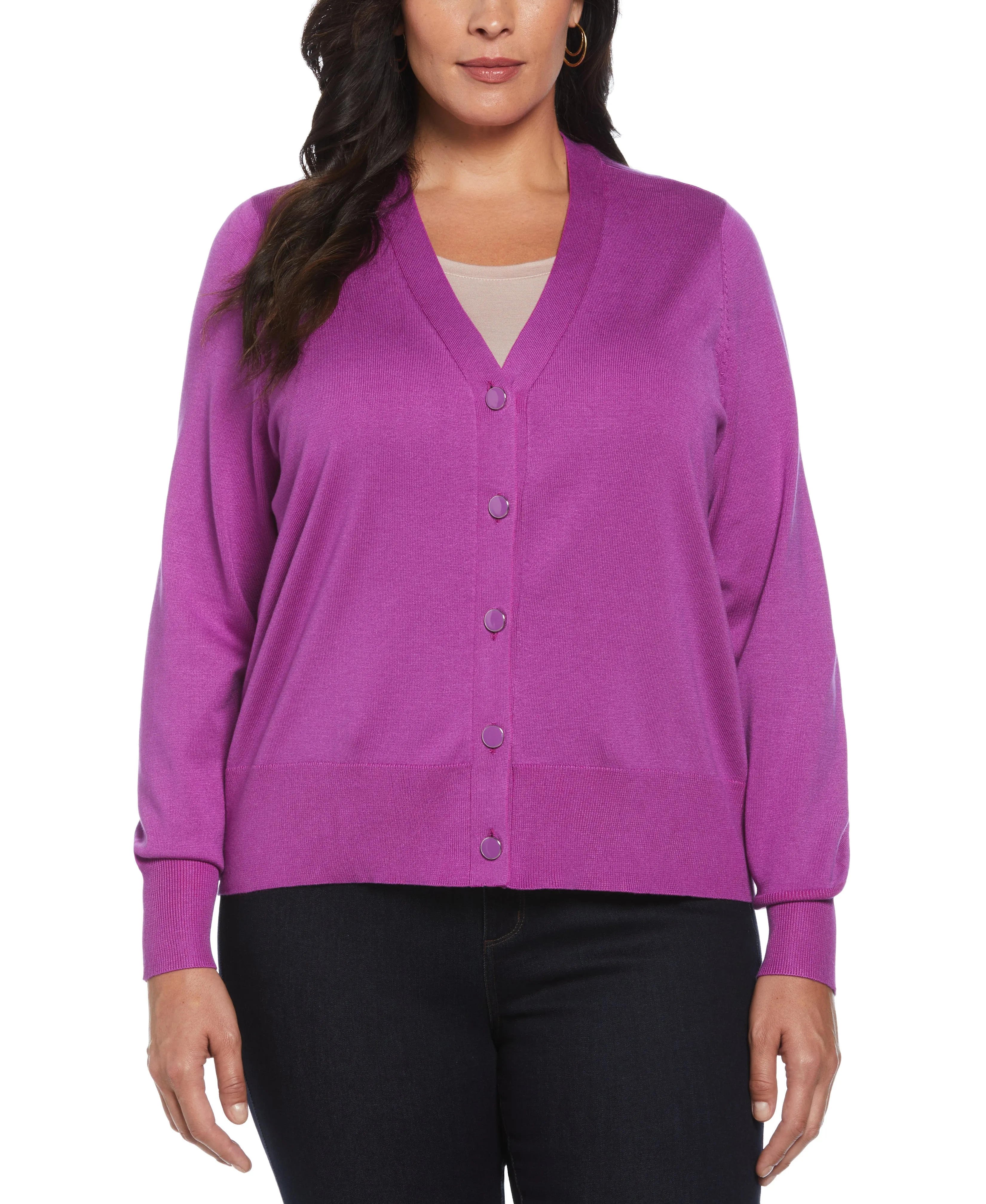 Plus Size Enamel Button Cardigan Sweater