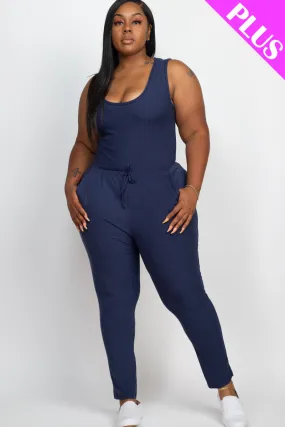 Plus Size Ribbed Sleeveless Drawstring Jumpsuit