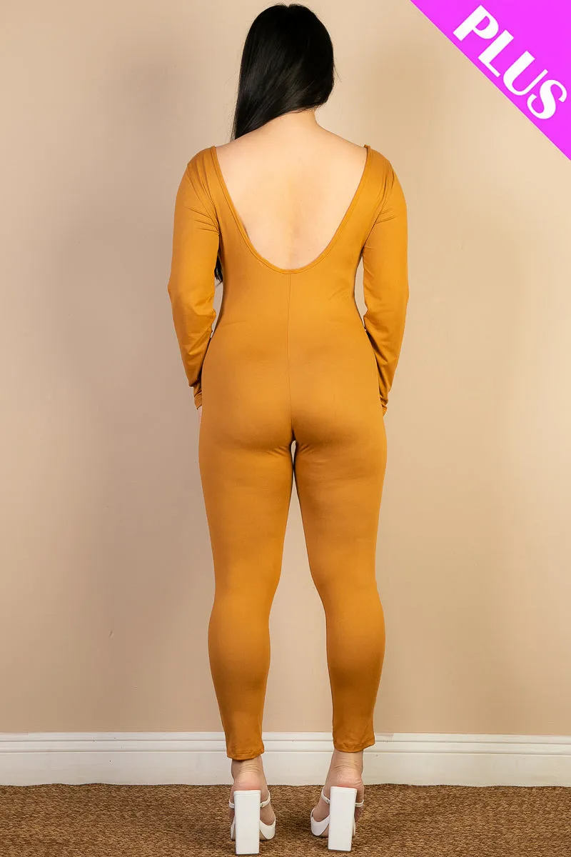 Plus Size Scoop Neck Long Sleeve Bodycon Jumpsuit