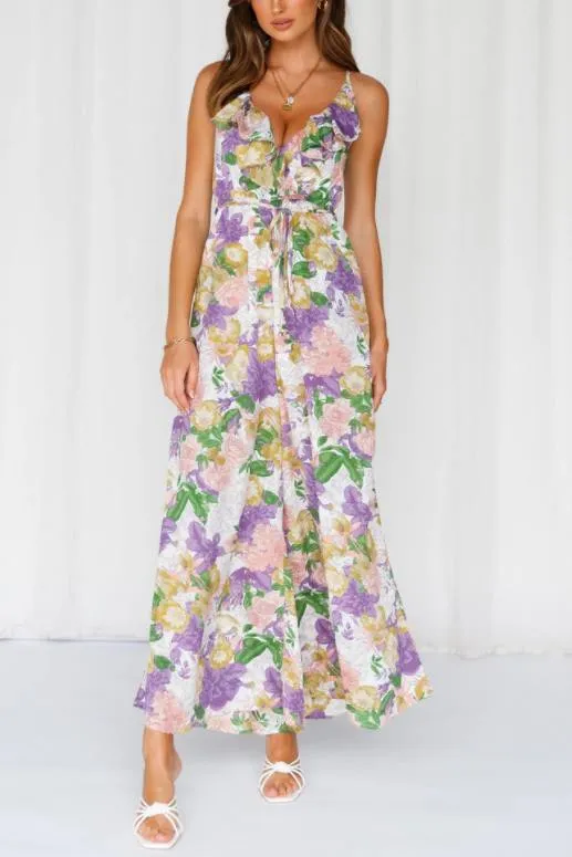 Pretty Purple Floral Print Wide Leg Jumpsuit