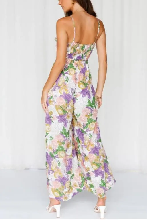 Pretty Purple Floral Print Wide Leg Jumpsuit