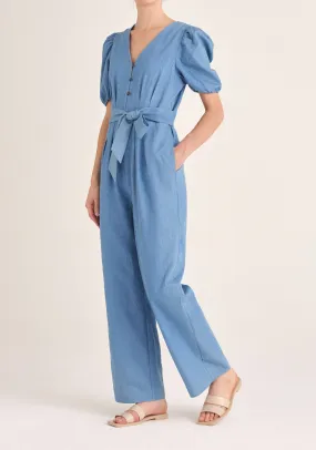 Puff Sleeve Denim Jumpsuit