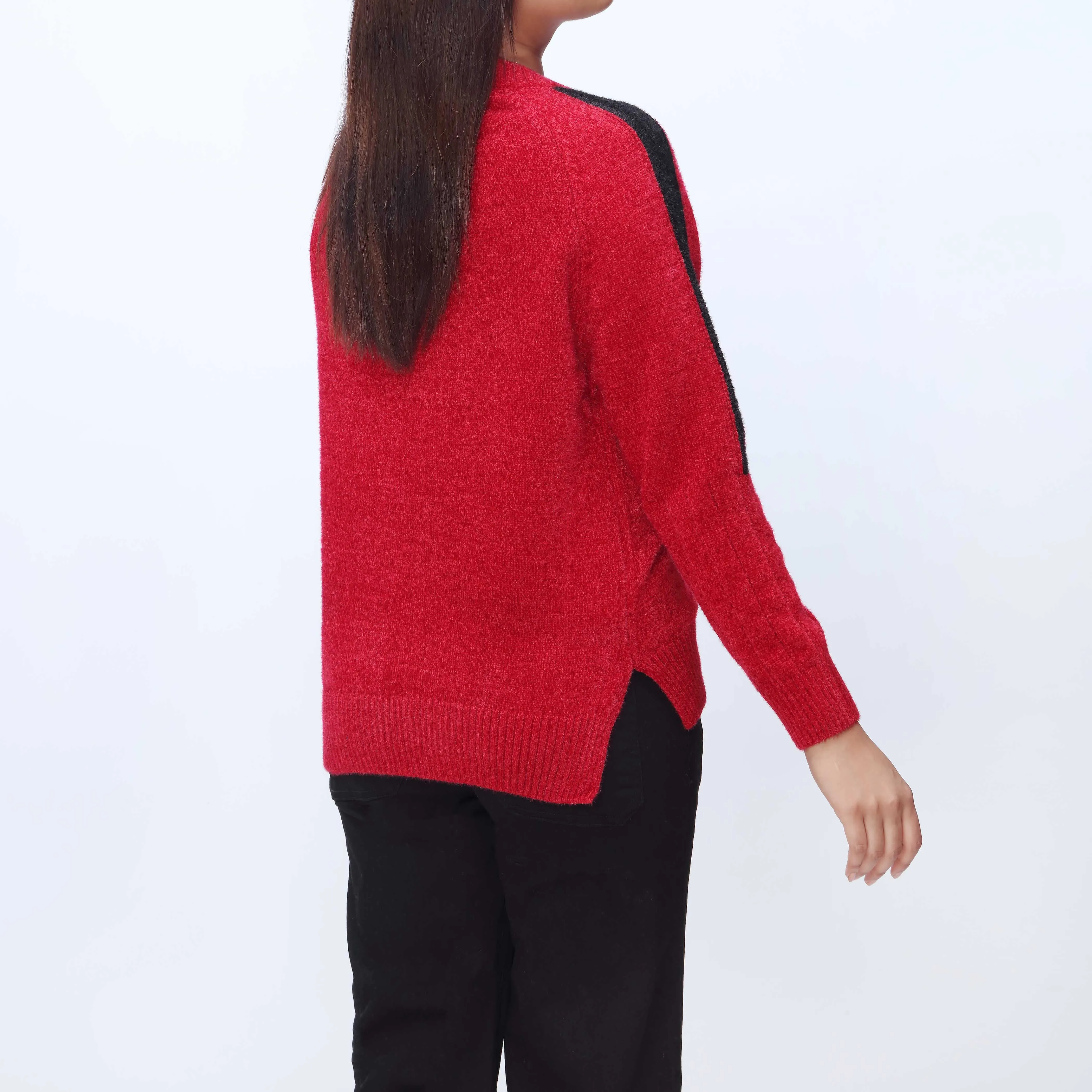 Red Crew Neck Pullover Sweater PW3931