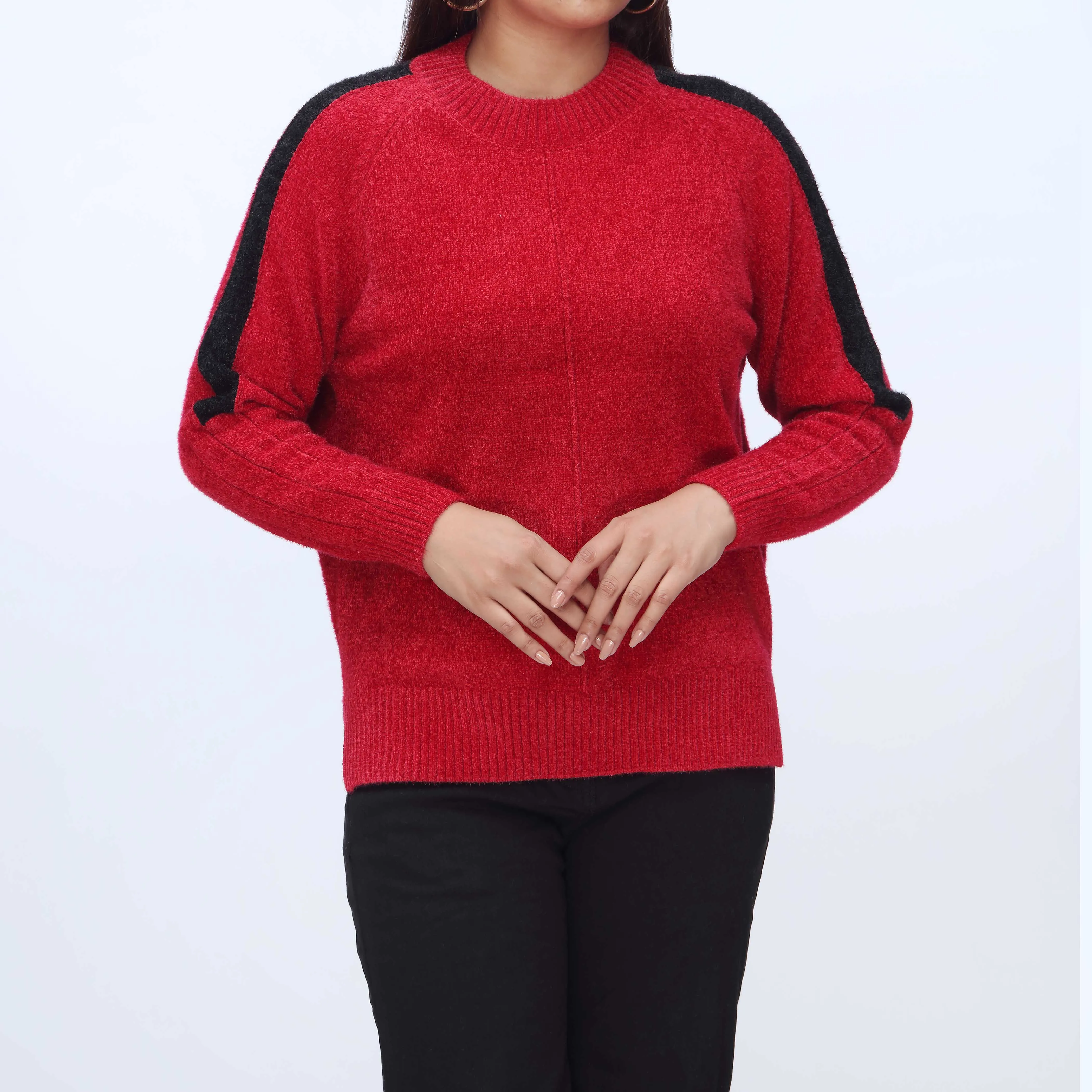 Red Crew Neck Pullover Sweater PW3931