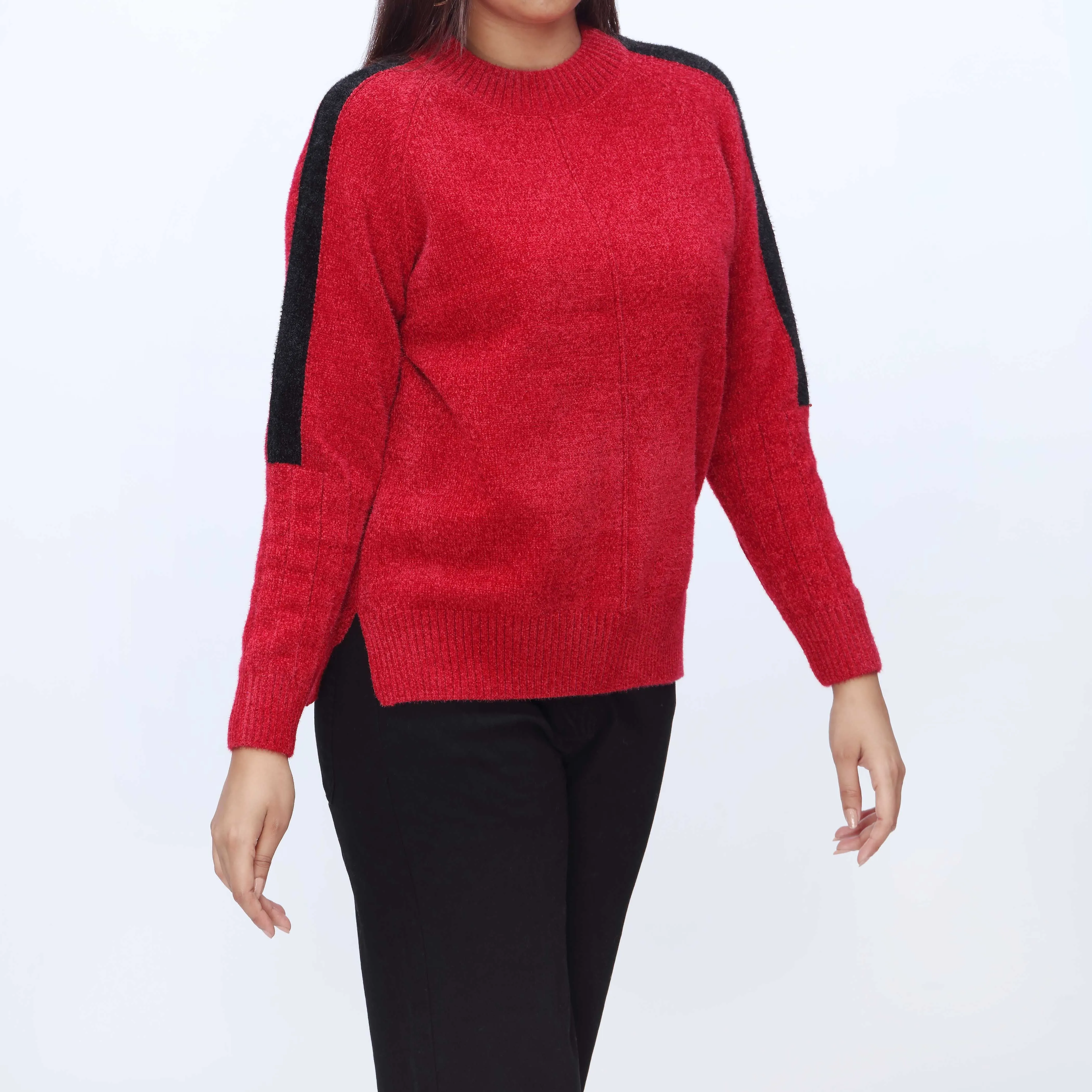 Red Crew Neck Pullover Sweater PW3931