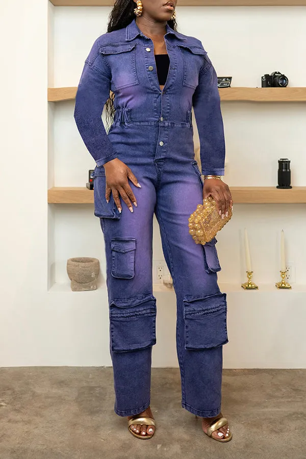 Retro Blush Denim Utility Jumpsuit