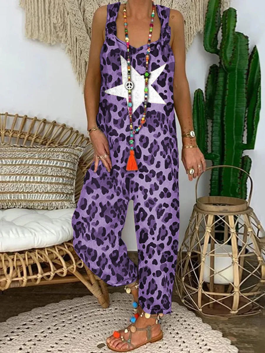 Retro Casual Loose Leopard Jumpsuit