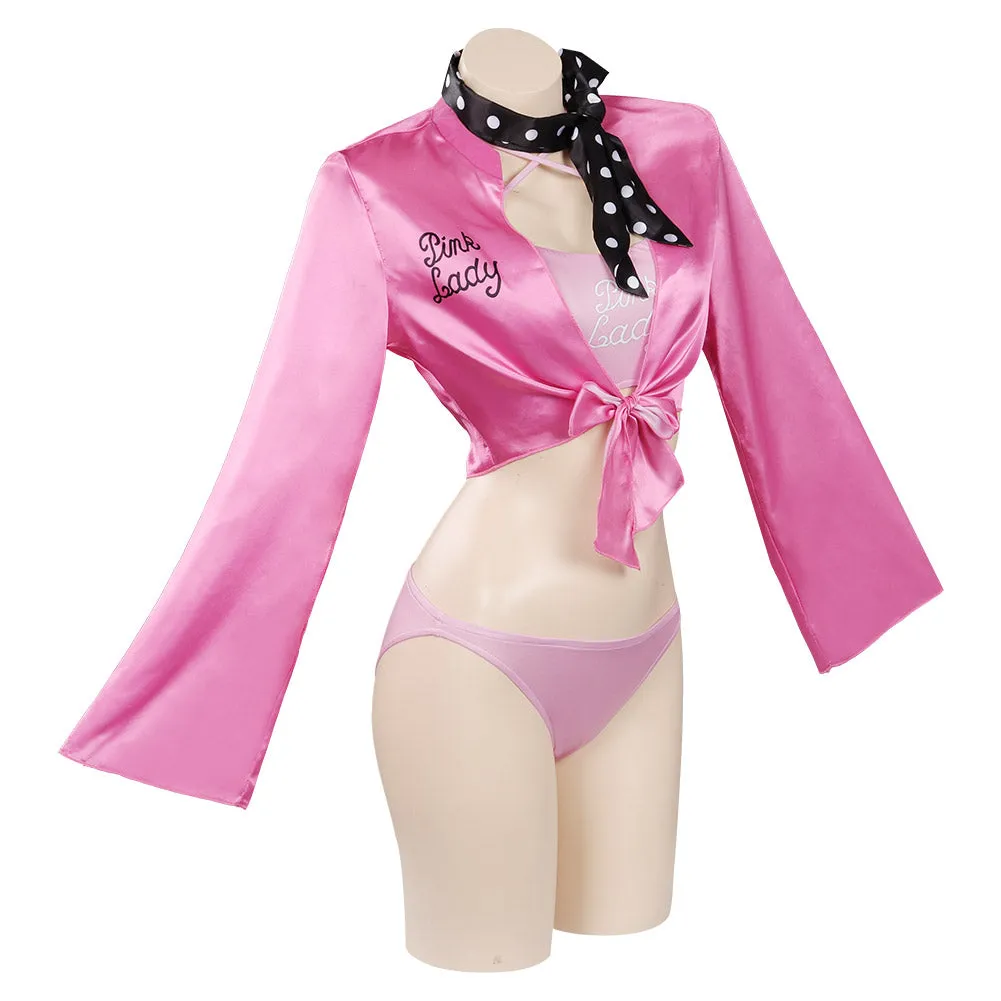 Retro Pink Ladies Grease Swimsuit Cosplay Costume Jumpsuit Swimwear Halloween Carnival Suit