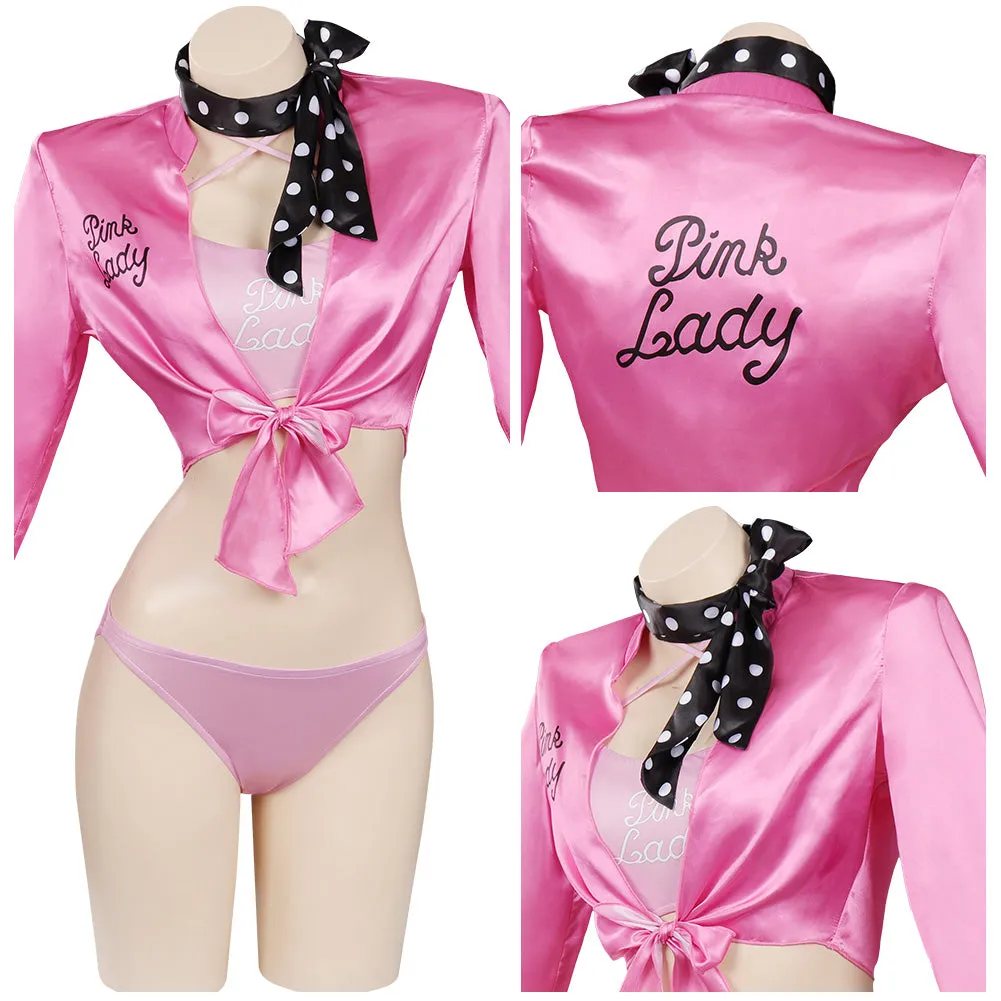 Retro Pink Ladies Grease Swimsuit Cosplay Costume Jumpsuit Swimwear Halloween Carnival Suit