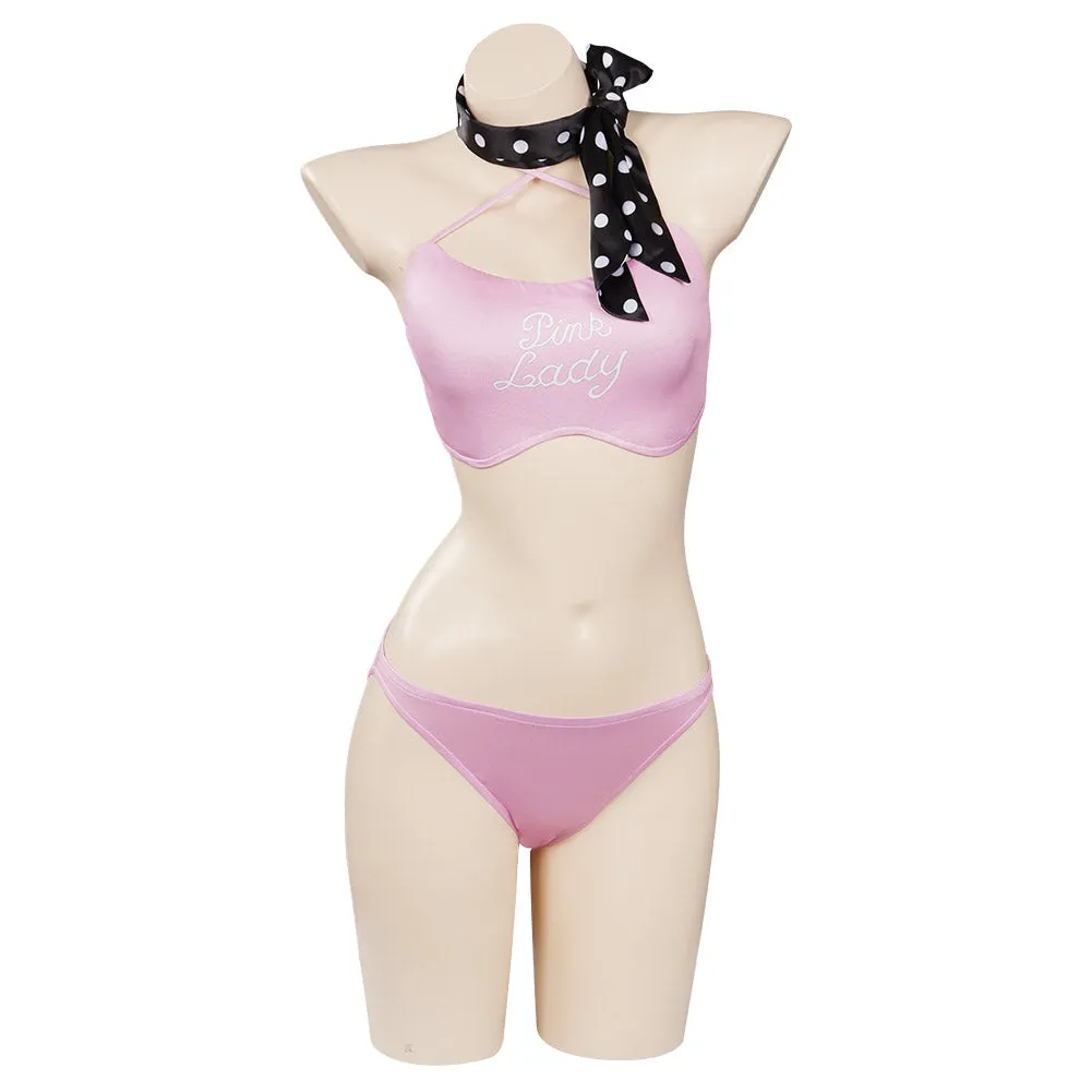 Retro Pink Ladies Grease Swimsuit Cosplay Costume Jumpsuit Swimwear Halloween Carnival Suit