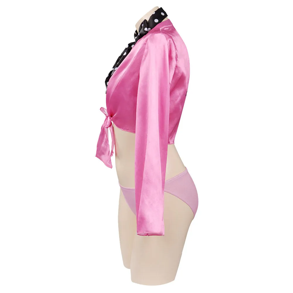 Retro Pink Ladies Grease Swimsuit Cosplay Costume Jumpsuit Swimwear Halloween Carnival Suit