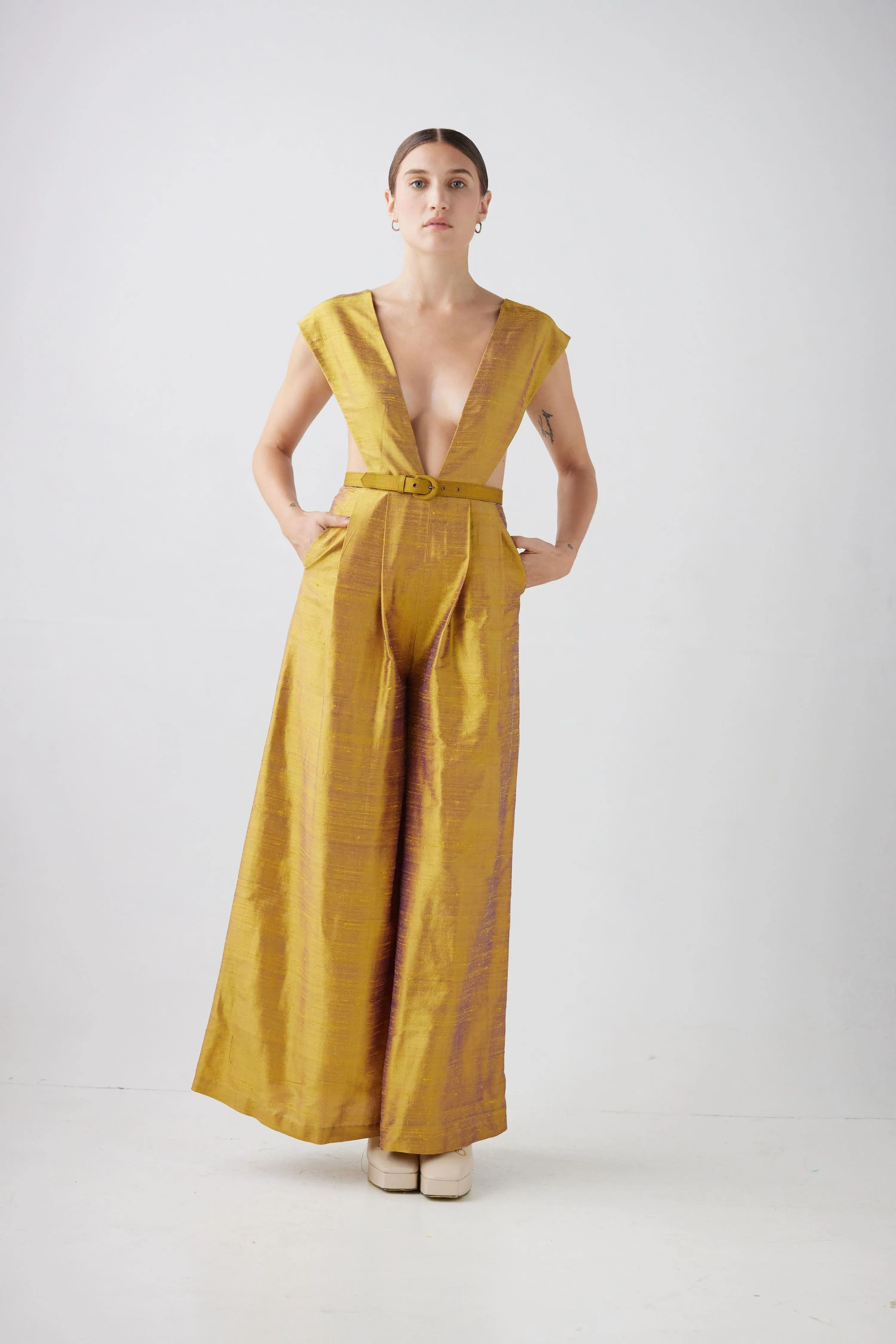 Reva Jumpsuit in Silk Dupioni