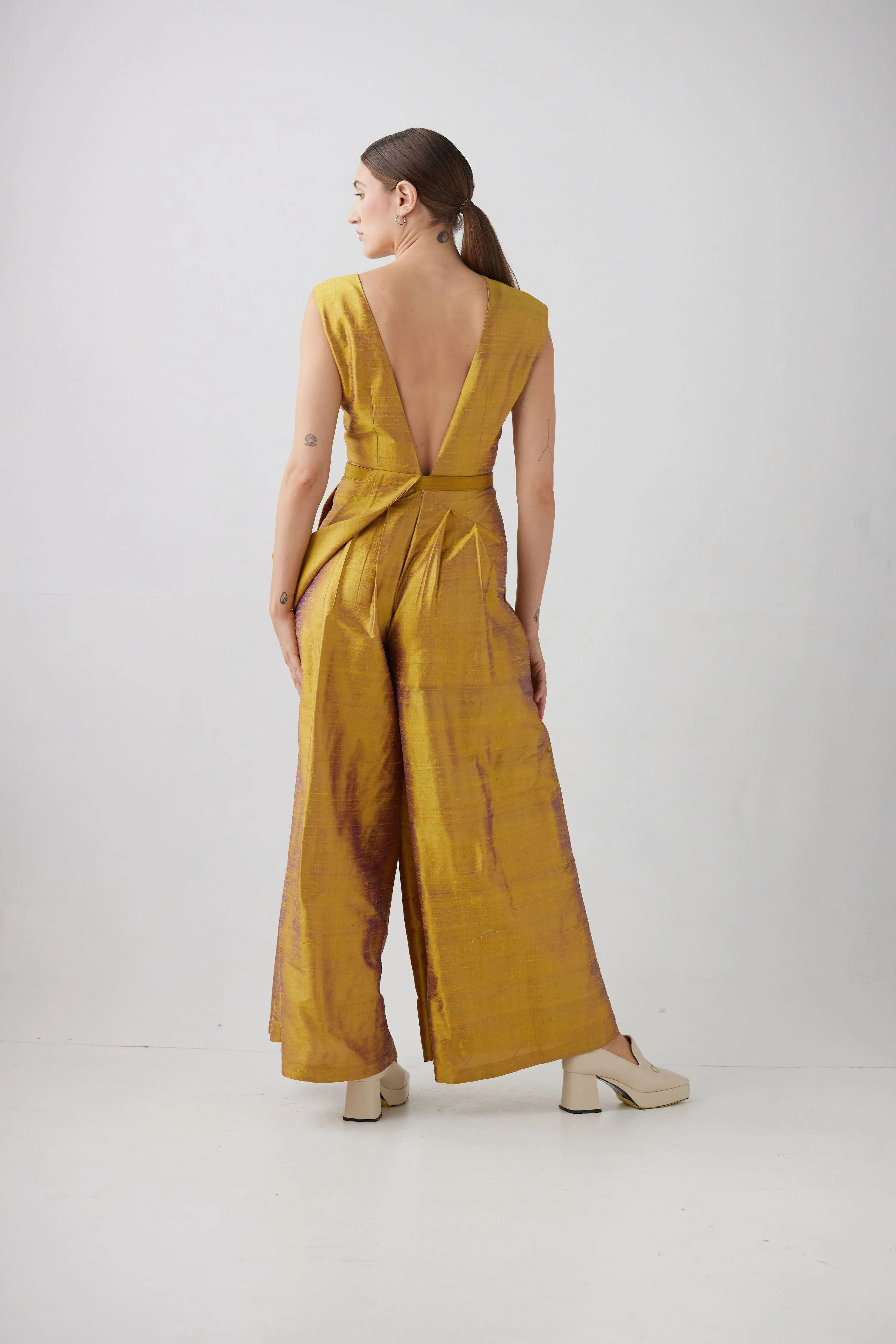 Reva Jumpsuit in Silk Dupioni