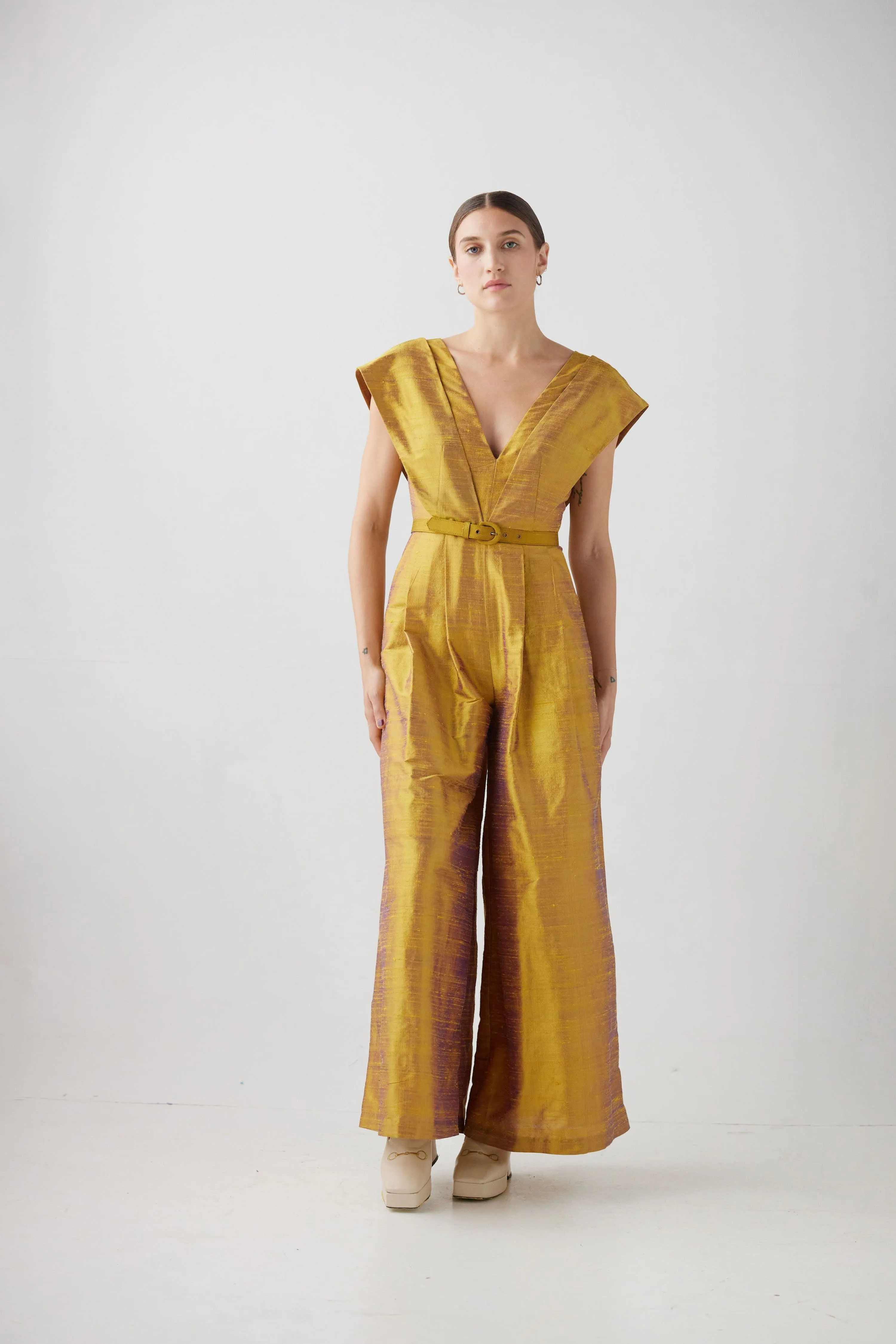 Reva Jumpsuit in Silk Dupioni