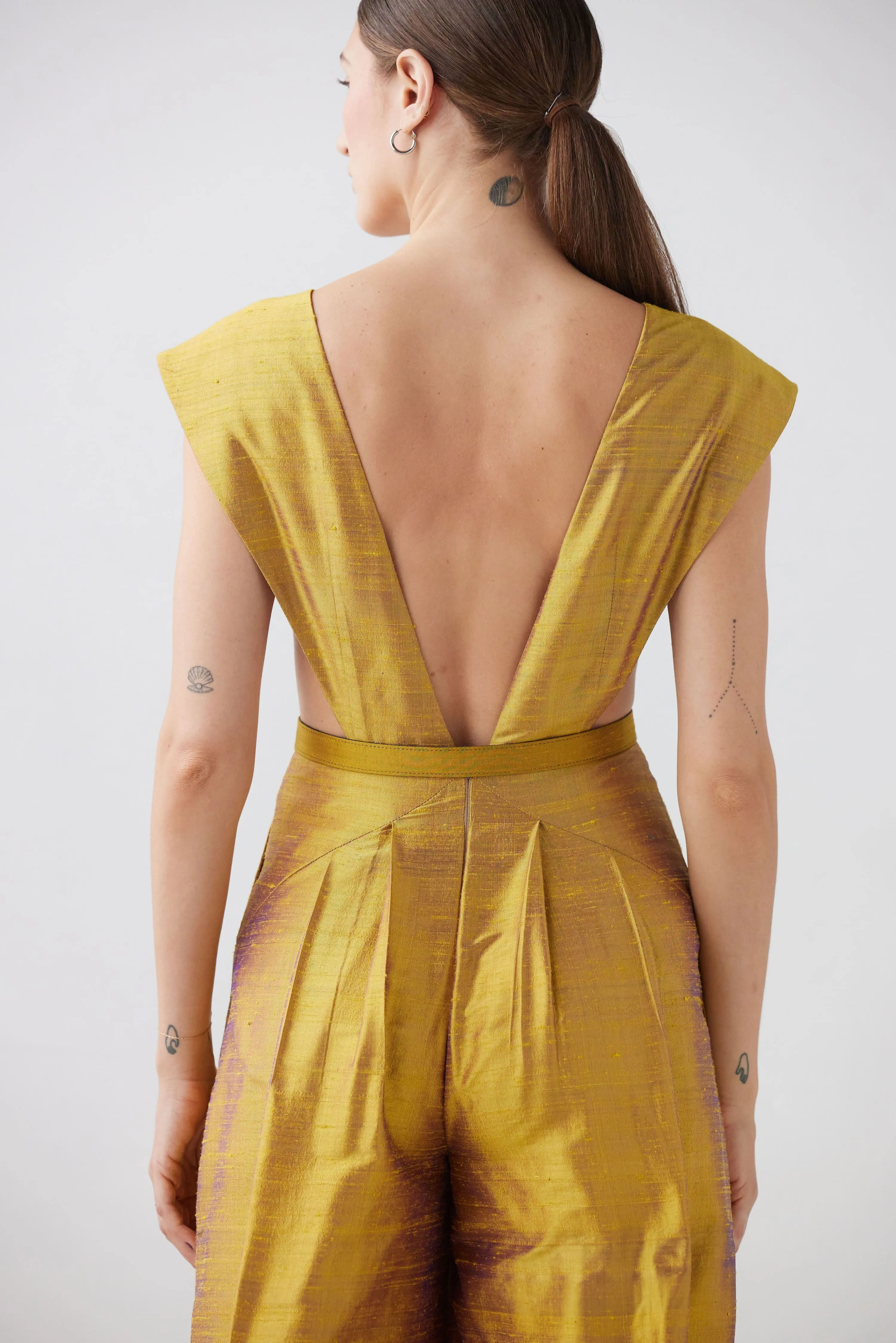 Reva Jumpsuit in Silk Dupioni