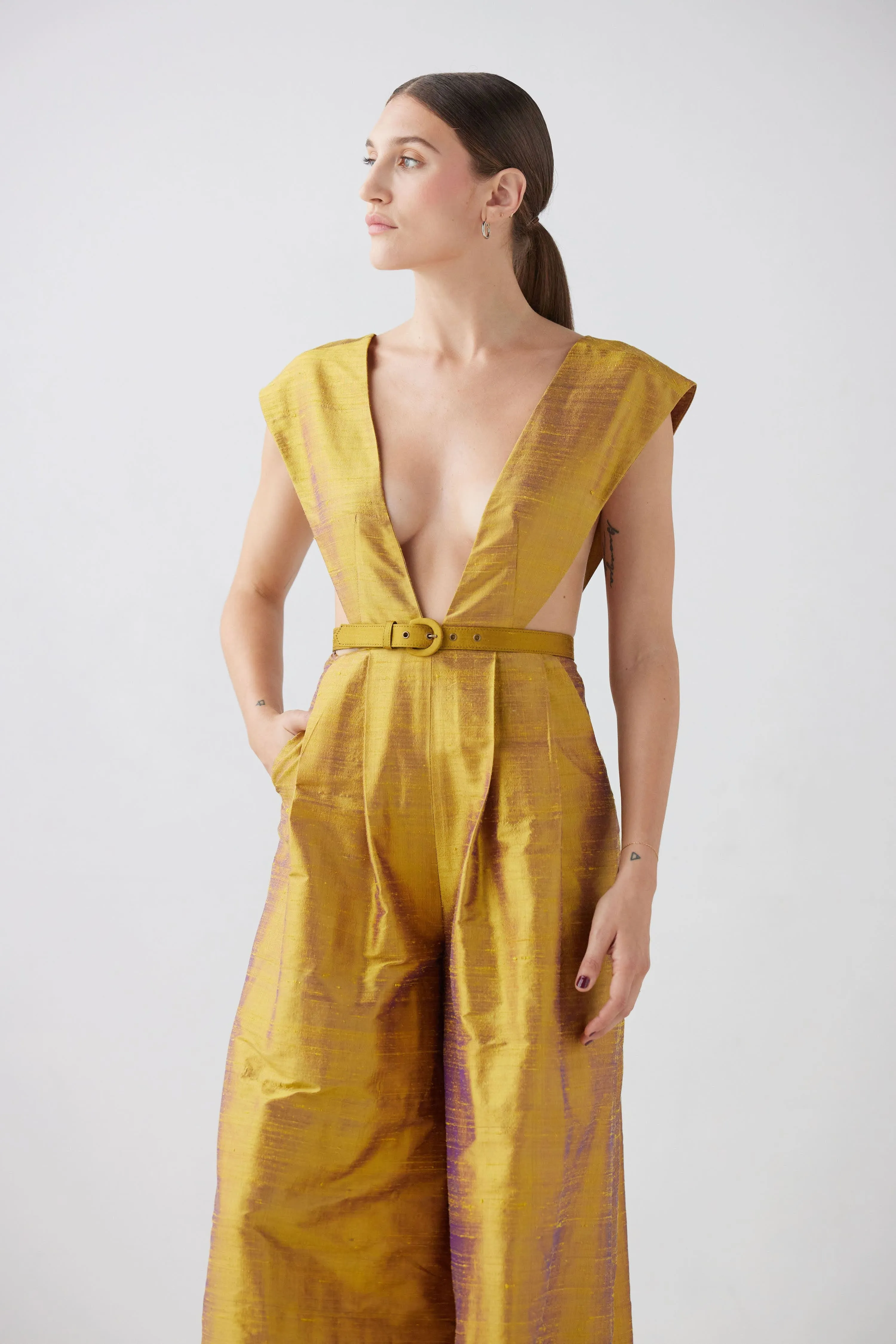 Reva Jumpsuit in Silk Dupioni