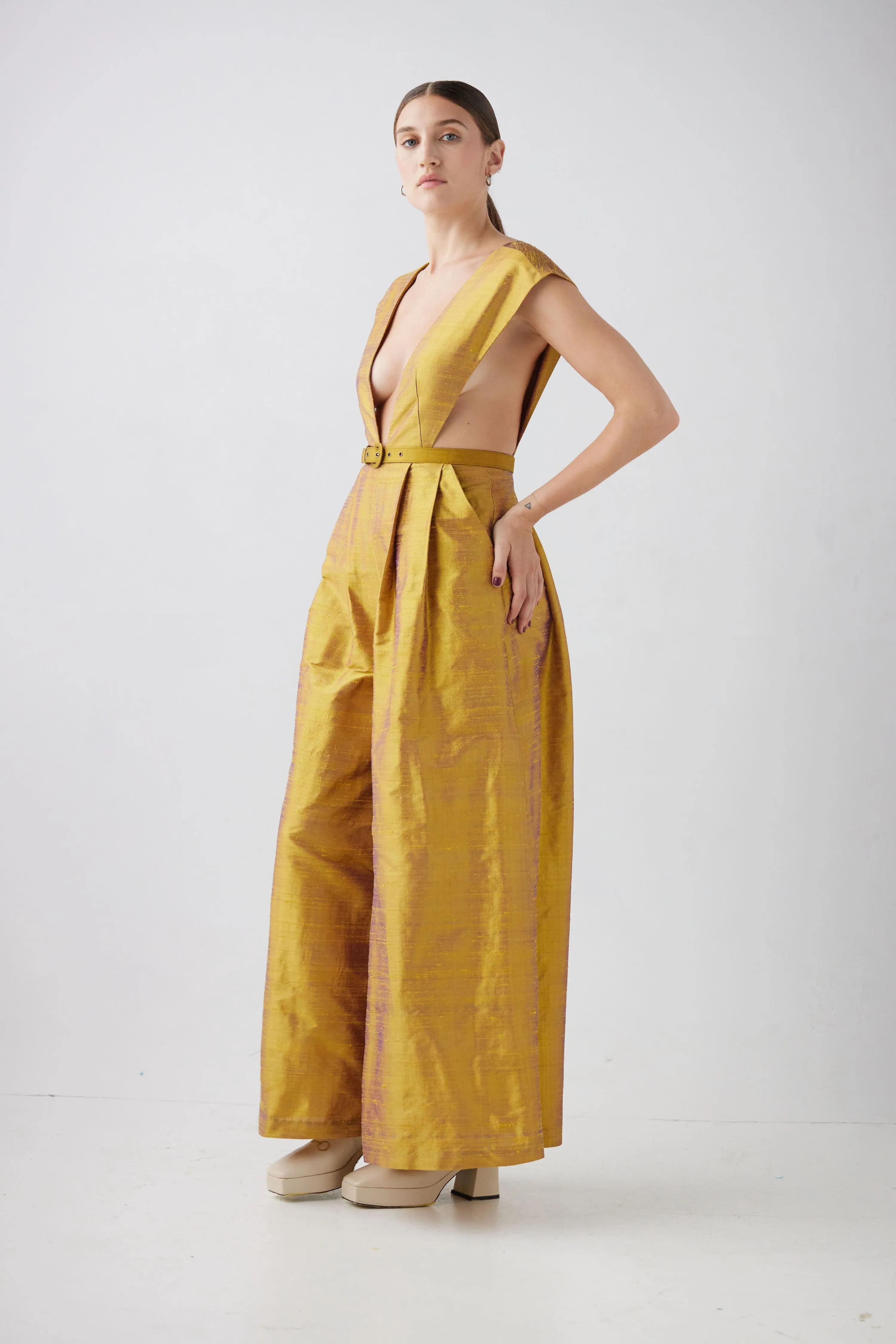 Reva Jumpsuit in Silk Dupioni