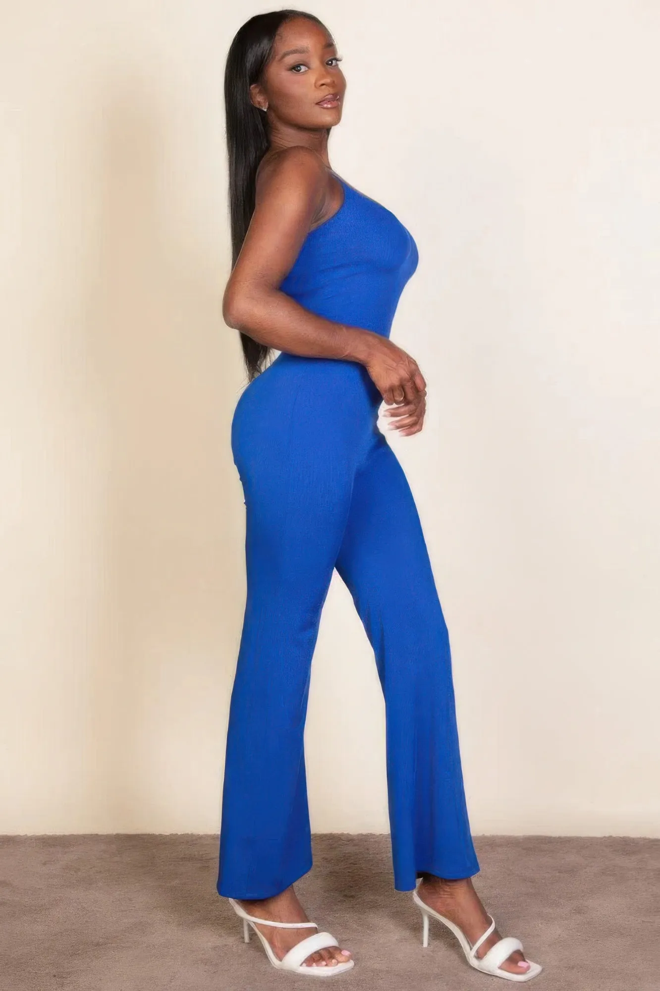 Ribbed sleeveless wide leg jumpsuit