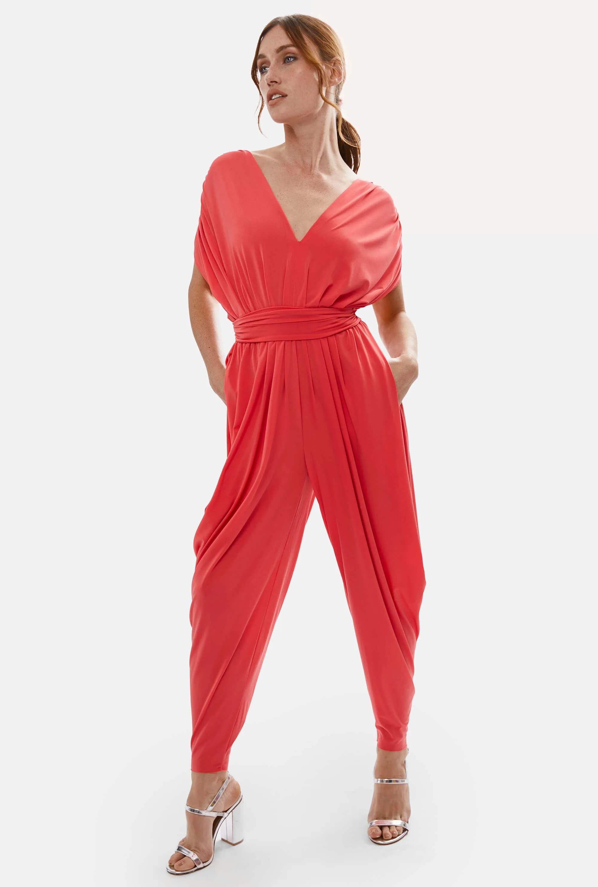 Ruched Jumpsuit Red