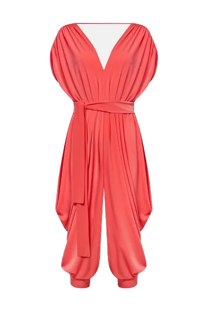 Ruched Jumpsuit Red