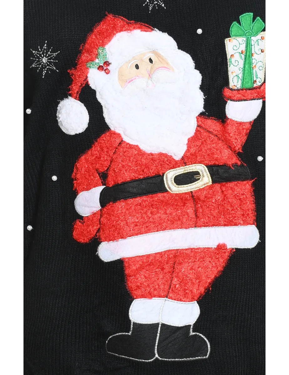 Santa Claus Design Black & Red Christmas Jumper - L