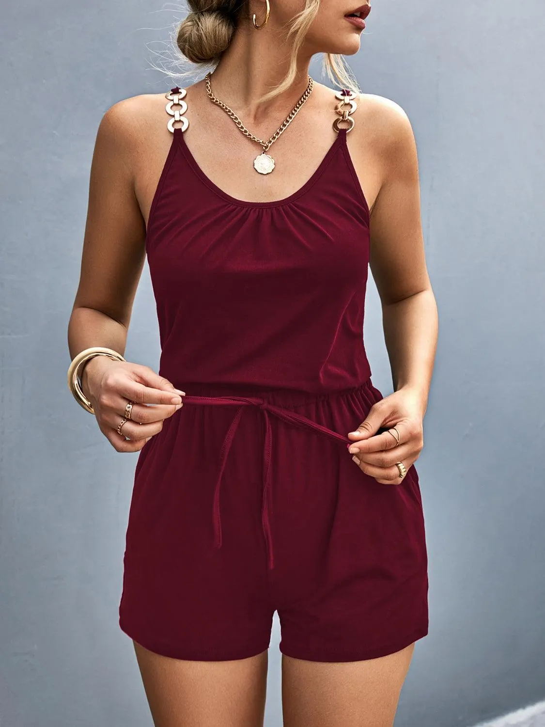 Scoop Neck Romper with Pockets