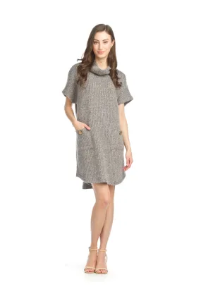 SD15407 GREY Heathered Short Sleeve Sweater Dress with Pockets