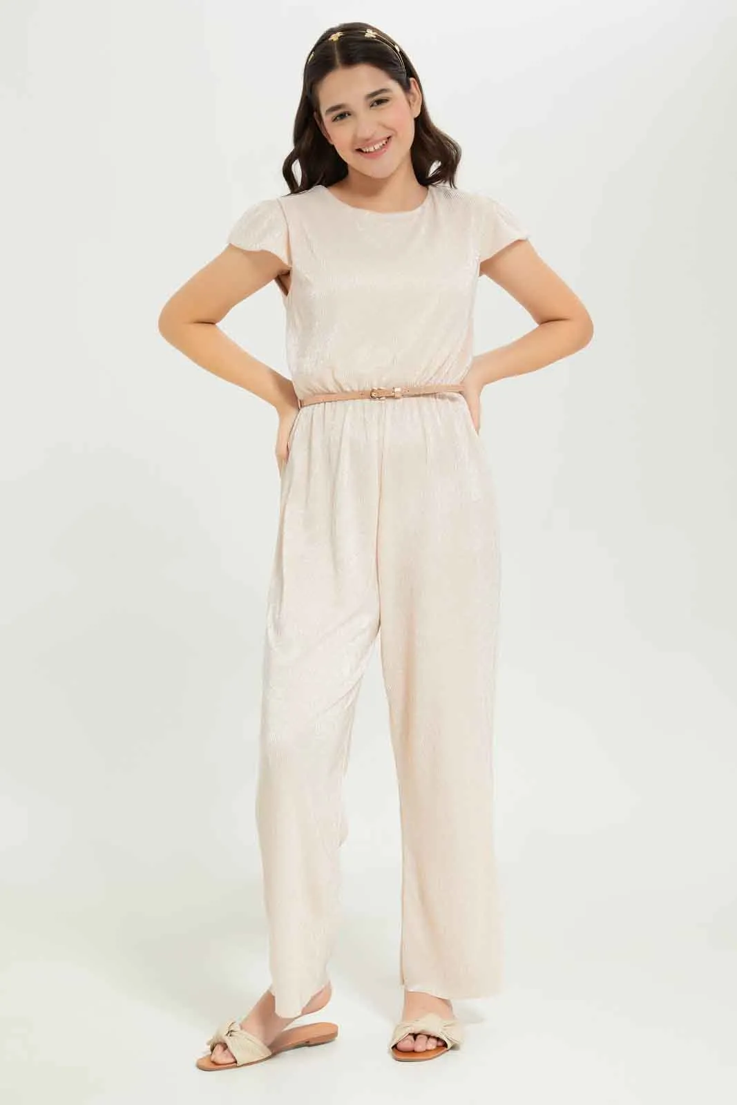 Senior Girls Gold Textured Jumpsuit