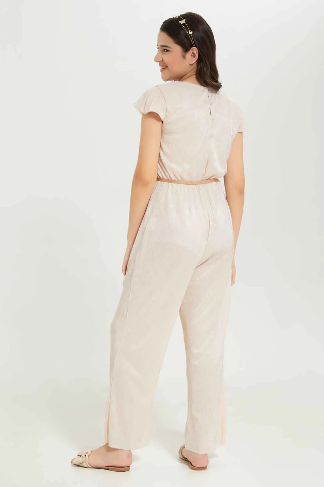 Senior Girls Gold Textured Jumpsuit