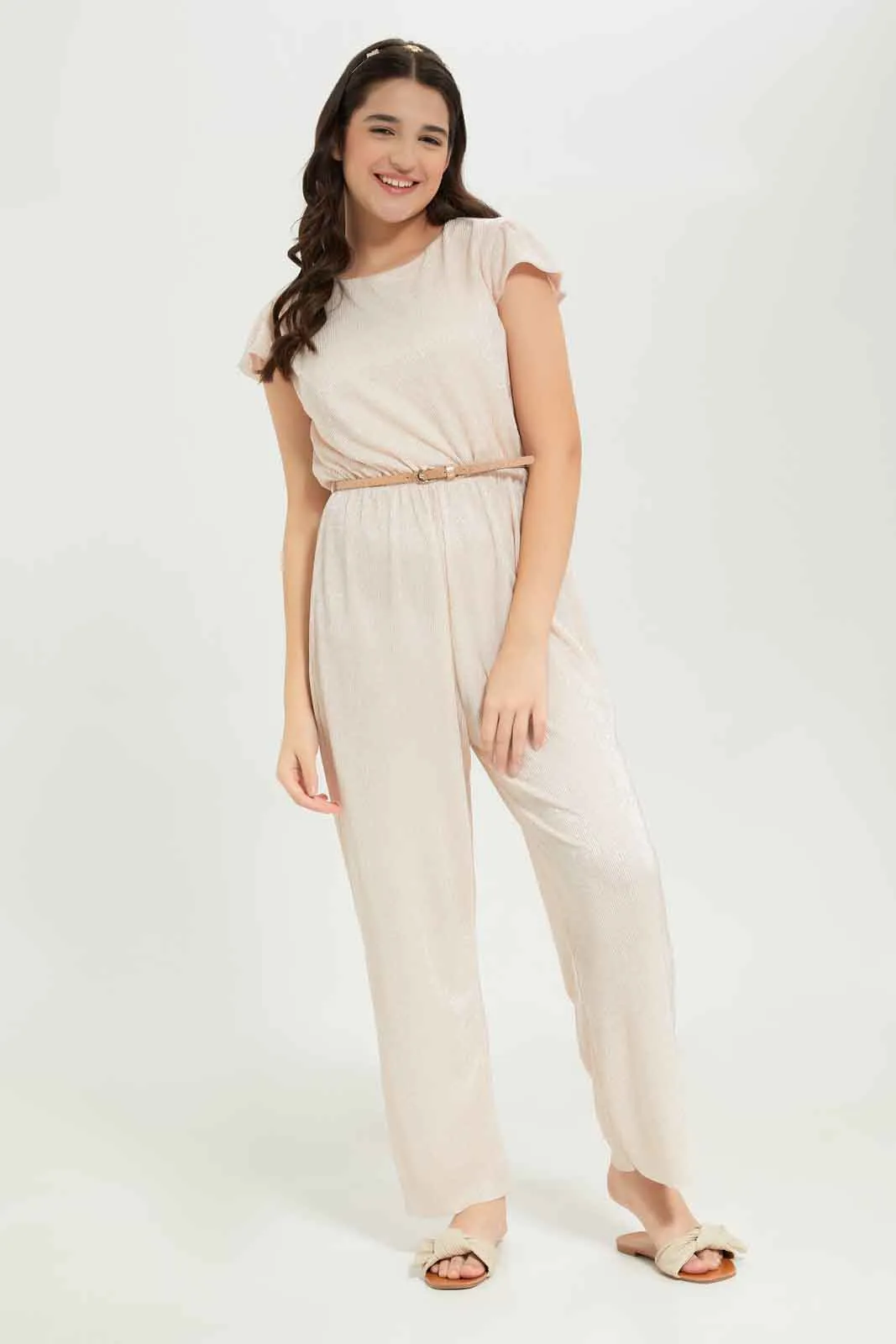 Senior Girls Gold Textured Jumpsuit