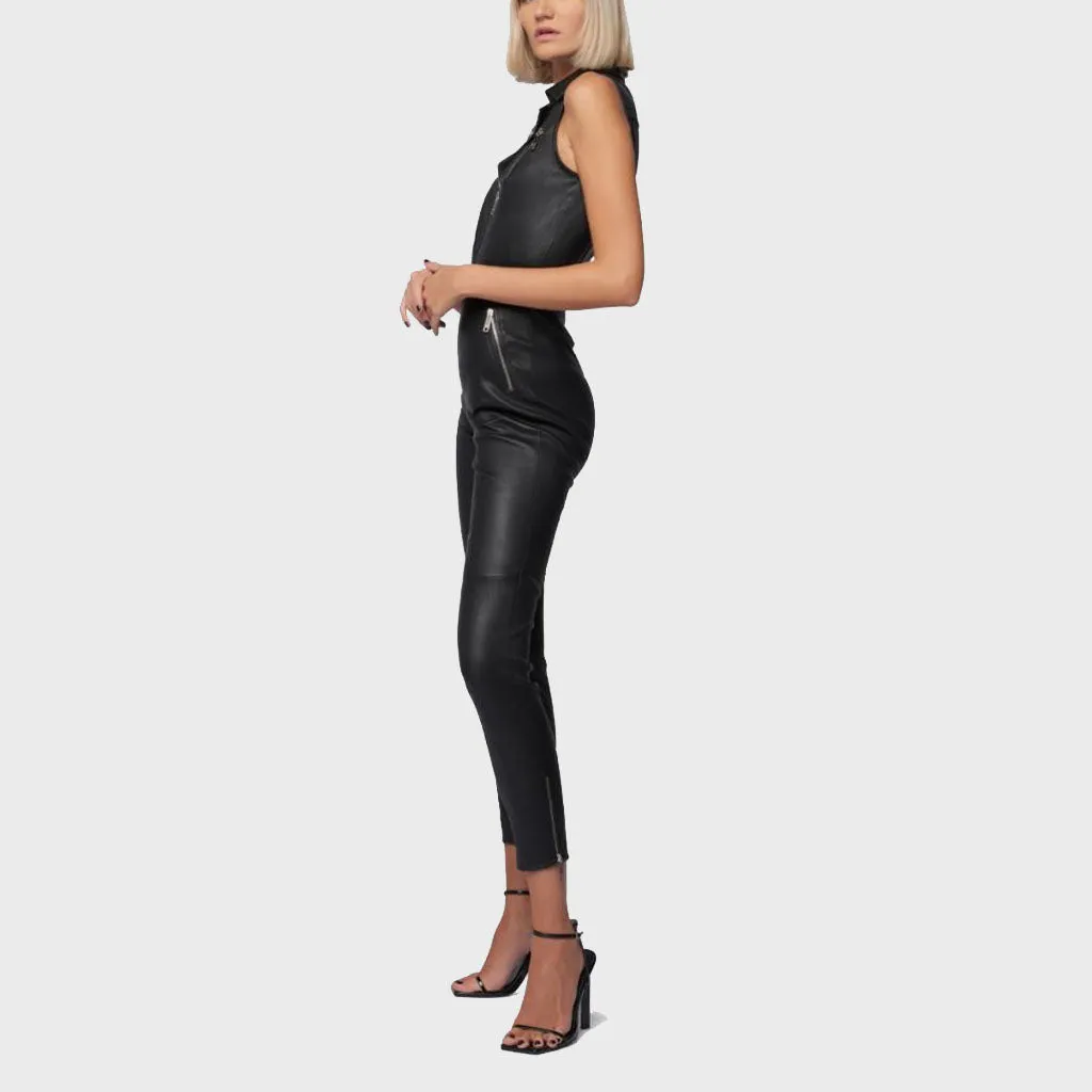 Sexy Black Leather Jumpsuit