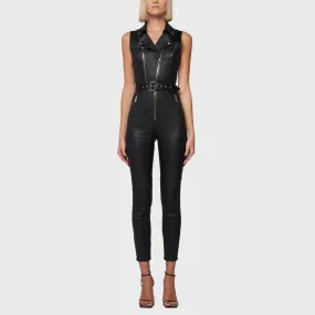 Sexy Black Leather Jumpsuit