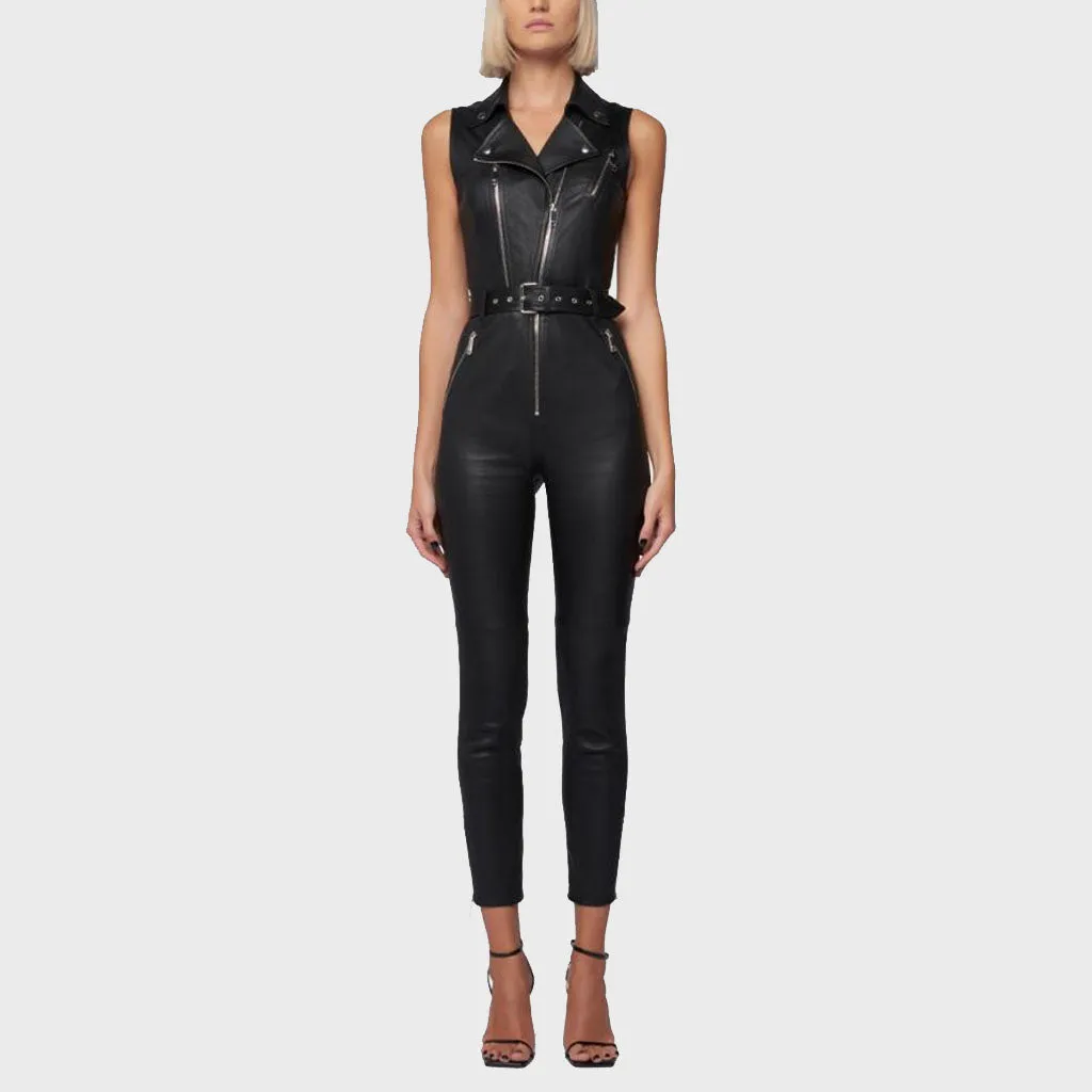 Sexy Black Leather Jumpsuit