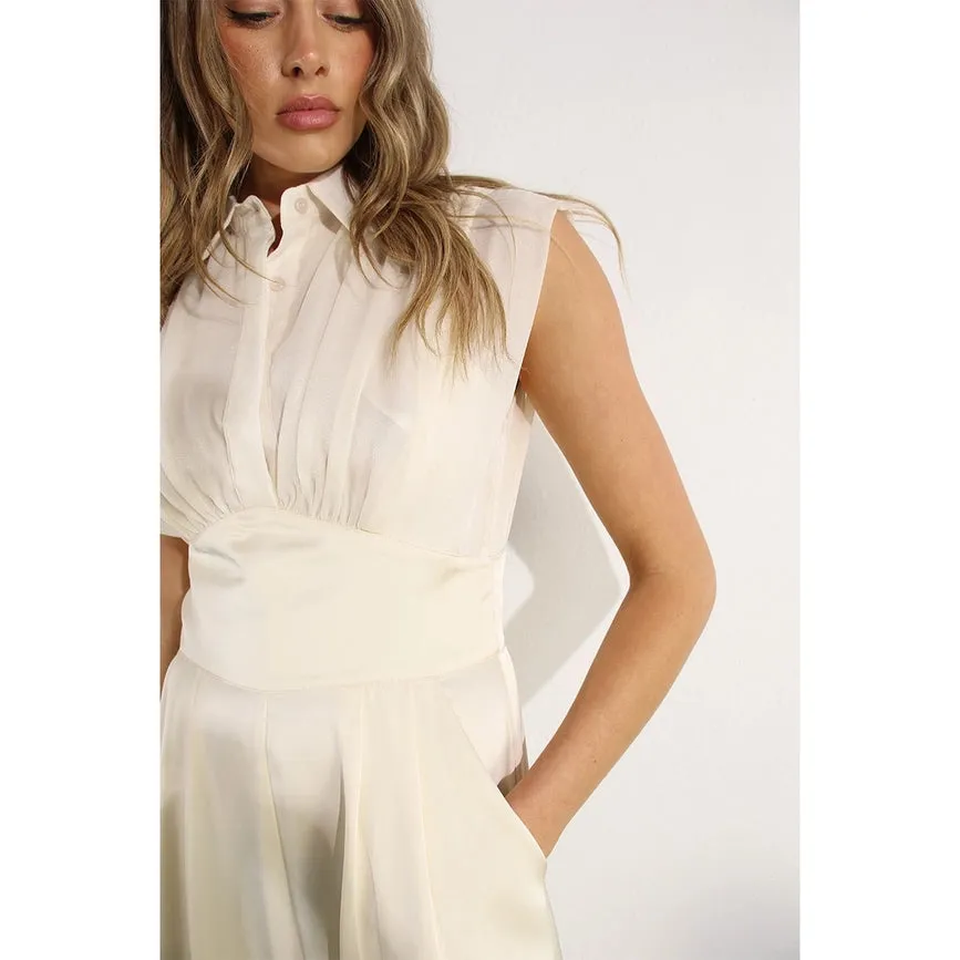 Sheer Pleated Top Satin Jumpsuit